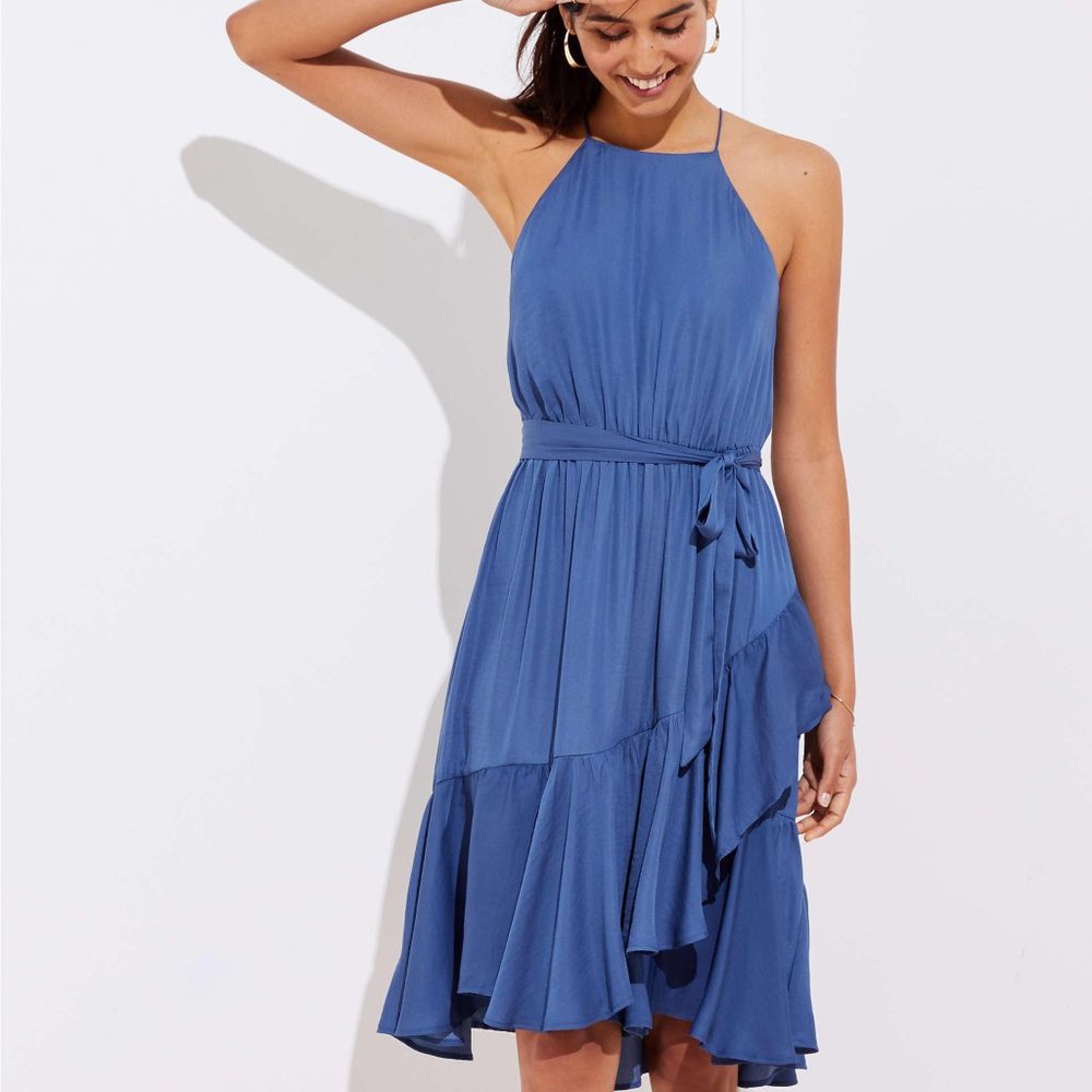 LOFT Ruffle Tie Waist Halter Dress